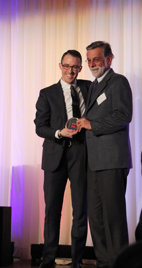 Executive Director, Robert Restuccia accepts MassEquality's 2014 Community Icon Award from Kellan Baker of the Center for American Progress.